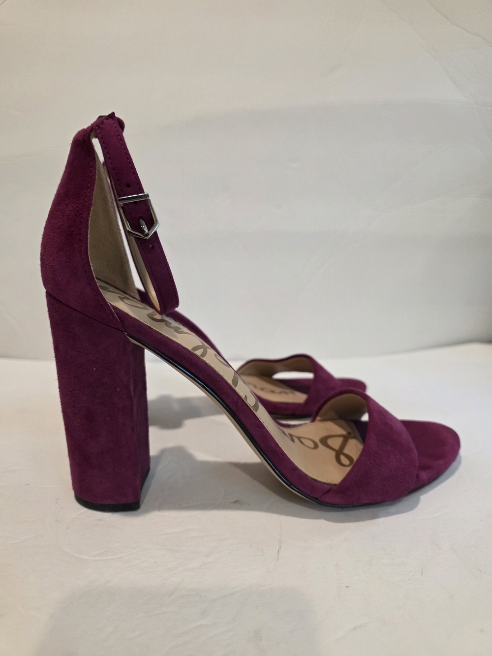 Sam Edelman Fuchsia Suede Block Heel Sandals with Ankle Strap Size 9 Yaro - Picture 5 of 12